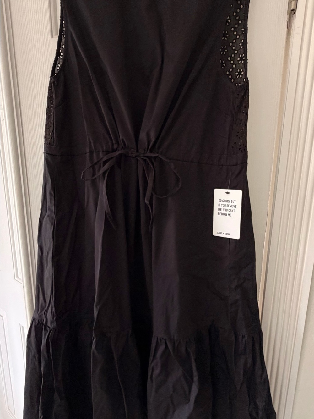 Saint + Sophia NEW Kara Black Broderie Maxi Dress with Drawstring Waist